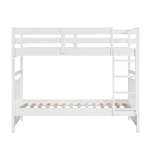 English Elm Bunk Bed Twin Over Solid Wood Frame with Guard Rails for Kids Shared Rooms White B011S02321
