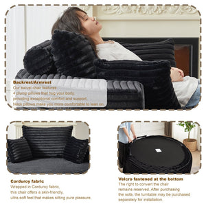 English Elm 55'l Chenille Round Sleeper Chair Fluffy Sculptural Seat for Living Room or Bedroom Black W834P401584