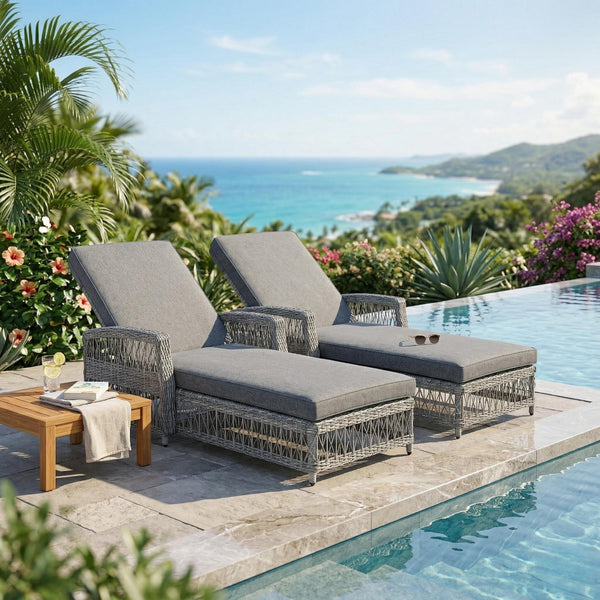 English Elm Go Outdoor Wicker Chaise Lounge Recliner with Ergonomic Armrests and Thick Cushion for Patio Grey N704P248780E