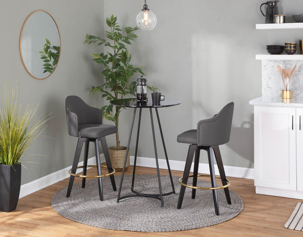 English Elm Fixed-height Swivel Counter Stools with Faux Leather Seats and Chrome Footrest Set of 2 Charcoal B202S02146