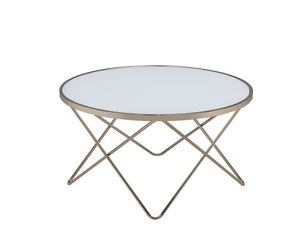 English Elm Valora Frosted Glass Top Coffee Table with Overlapped V Metal Base, Modern Elegant Centerpiece Champagne 39 L x 38 W x 5 H B2726P251274