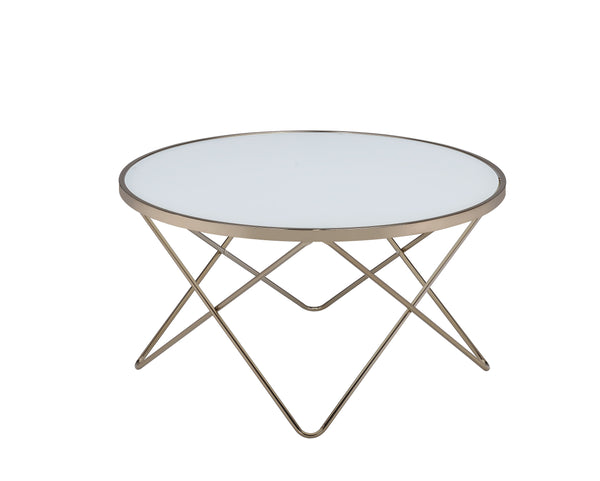 English Elm Valora Frosted Glass Top Coffee Table with Overlapped V Metal Base, Modern Elegant Centerpiece Champagne 39 L x 38 W x 5 H B2726P251274