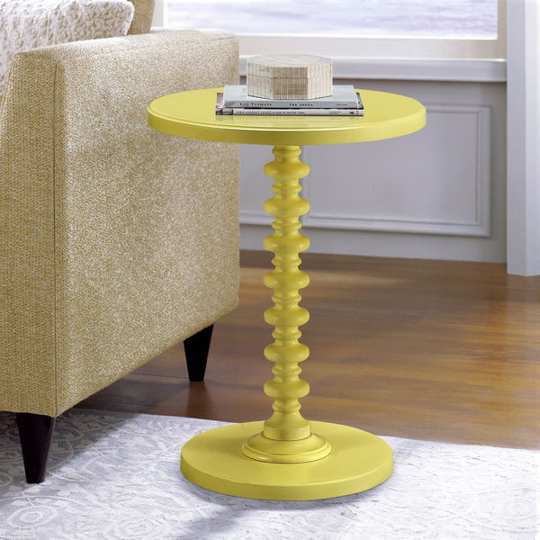 English Elm Salisa Turned Pedestal Yellow Side Table — Solid Wood Accent Table 22.5" High for Cozy Corners B062P185725