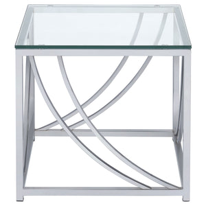 English Elm Brianne Modern Chrome Square End Table With Clear Glass Top - Versatile Accent Piece For Any Room B062P328642