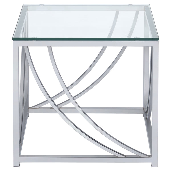 English Elm Brianne Modern Chrome Square End Table With Clear Glass Top - Versatile Accent Piece For Any Room B062P328642