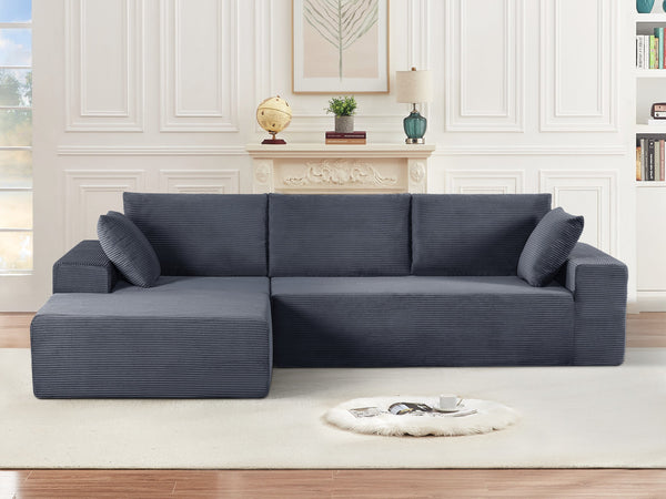 English Elm Cozyform Convertible Sectional Sofa In Dark Gray Corduroy, No Assembly Modern Couch For Any Space B2735P359711