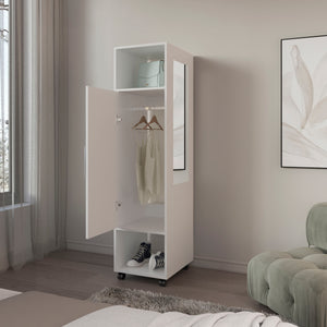 English Elm Armoire 62.9"H With Full-Length Mirror, 3 Shelves, Modern White Design For Stylish Storage Solutions B097P250837