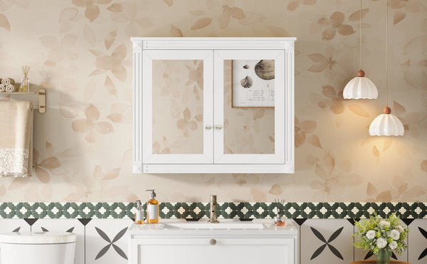English Elm 36'' Wall Mounted Medicine Cabinet with Dual Mirrors Soft Close Doors Bathroom Storage White N710P371186K