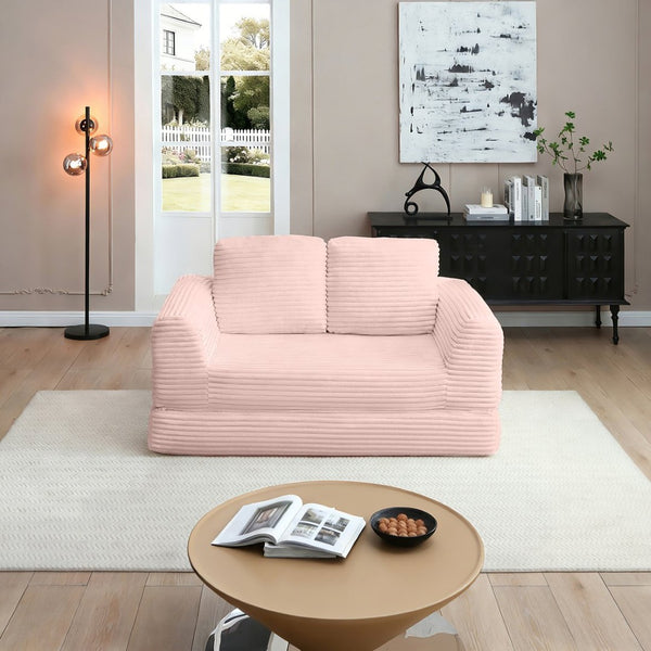 English Elm 2-in-1 Corduroy Futon Sofa Sleeper Modular Floor Couch for Studio and Guest Living Spaces Pink W1117S00373