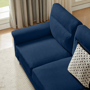 English Elm 82" Chesterfield Snowfleece Upholstered 3-seat Sofa Nailhead Trim Plush Living Room Blue W1359P386025