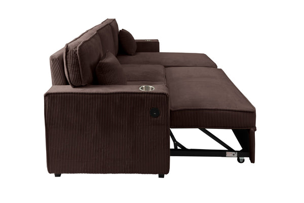 English Elm Contemporary Corduroy Sectional Sleeper with Storage Chaise and Usb Charging Ports B011S02175