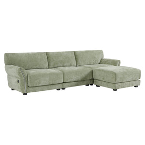 English Elm 110" Modular Sectional Sofa with Extra-Wide Chenille Seats, USB & Type-C Charging Ports, Ottoman, High-Density Foam Comfort Green N723S7038F