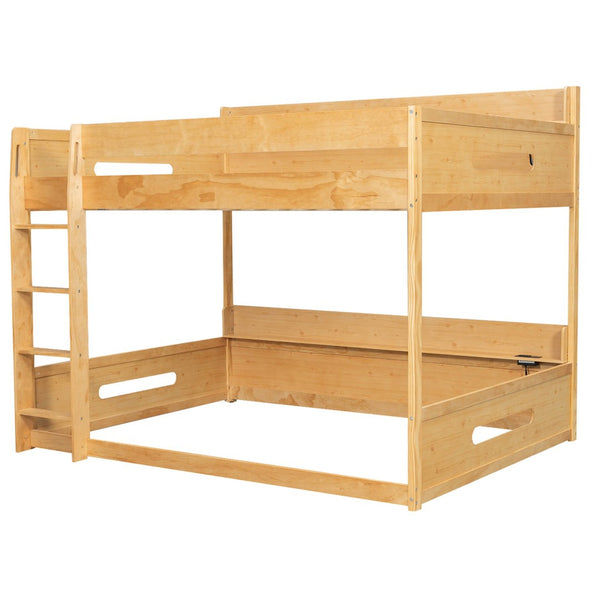 English Elm Queen Over Pine Bunk Bed with Built-in Shelves and Usb Charging Ports Wood N7090002238D
