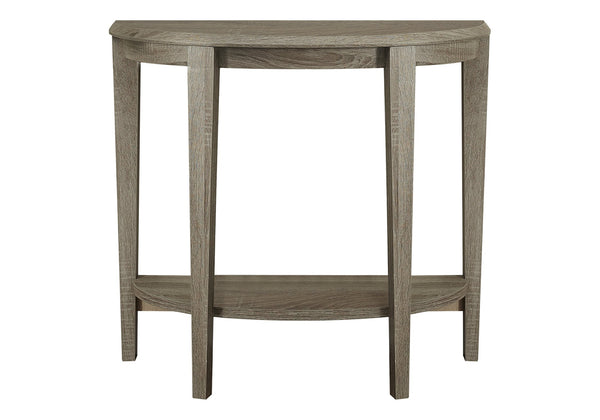 English Elm Accent Half-Moon Console Table with Beveled Top and Lower Shelf for Narrow Entryway or Hallway taupe 40 L x 15 W x 9 H B2710P219043