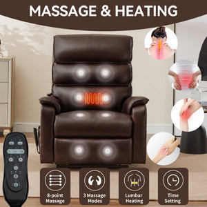 English Elm Dual Motor Power Lift Recliner with Massage Heat and 180 Degree Brown Lounge Chair Brown W1803S00063