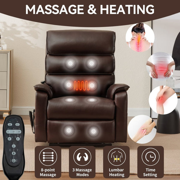 English Elm Dual Motor Power Lift Recliner with Massage Heat and 180 Degree Brown Lounge Chair Brown W1803S00063