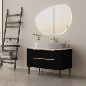 English Elm 36 Inch Floating or Freestanding Bathroom Vanity with Ceramic Sink and Soft Close Drawers W3136S00032
