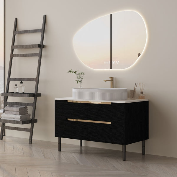 English Elm 36 Inch Floating or Freestanding Bathroom Vanity with Ceramic Sink and Soft Close Drawers W3136S00032