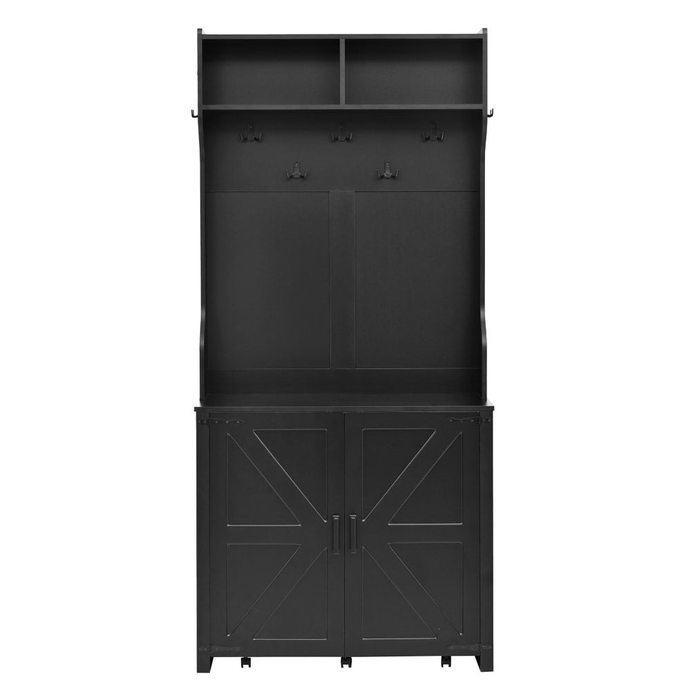 English Elm On-Trend 4-In-1 Farmhouse Hall Tree: Movable Bench, 7 Hooks, Shoe Storage & Rustic Style For Entryway N721P205788B-GIGA