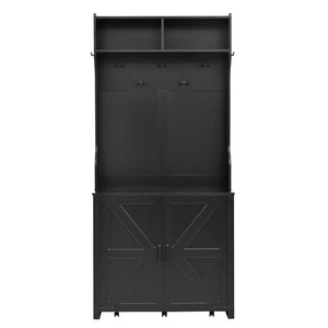 English Elm On-Trend 4-In-1 Farmhouse Hall Tree: Movable Bench, 7 Hooks, Shoe Storage & Rustic Style For Entryway N721P205788B-GIGA