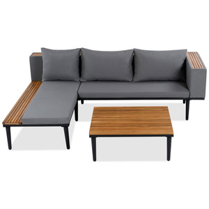 English Elm Luxury Acacia Wood Patio Sofa Set with Removable Cushions, L-Shaped Outdoor Conversation Sectional, Durable Iron Frame Gray N704G201251E