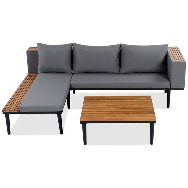 English Elm Luxury Acacia Wood Patio Sofa Set with Removable Cushions, L-Shaped Outdoor Conversation Sectional, Durable Iron Frame Gray N704G201251E