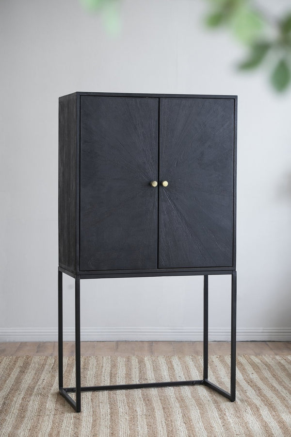 English Elm 31.5x16.5x60" Cabinet Black - Sleek Iron Base Accent Storage with Dual Doors, Versatile Display Pedestal W2078P293320