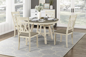 English Elm Contemporary Farmhouse 5-Piece Round Dining Set With X-Back Chairs In Antique White & Gray Finish B011S02023