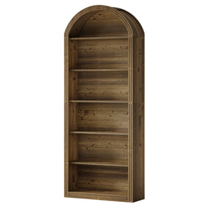 English Elm Storage Bookshelf with Vine Panel Design Seven Open Tiers for Living Room or Office T3971P461551