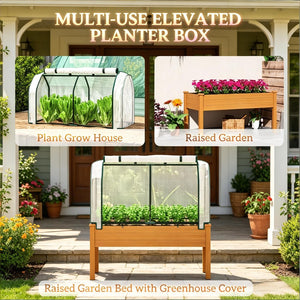 English Elm Outdoor Raised Planter Box Fir Wood Steel Frame with Pe Cover for Patio Garden T3971P505770