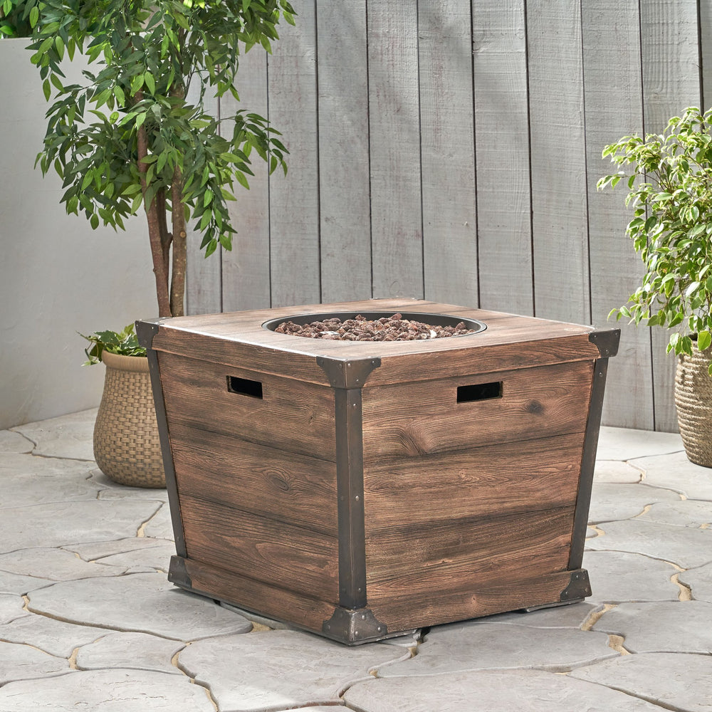 English Elm Christopher Knight Home® - Outdoor Patio Square Gas Fire Pit Table 40,000 BTU Brown Wood MGO Concrete 36"x36" Rustic Warmth 62605.00-40K