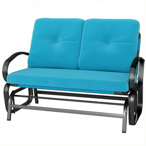 English Elm 2-person Outdoor Glider Bench with Steel Frame Mesh Seat and Tufted Cushions T3971P476397