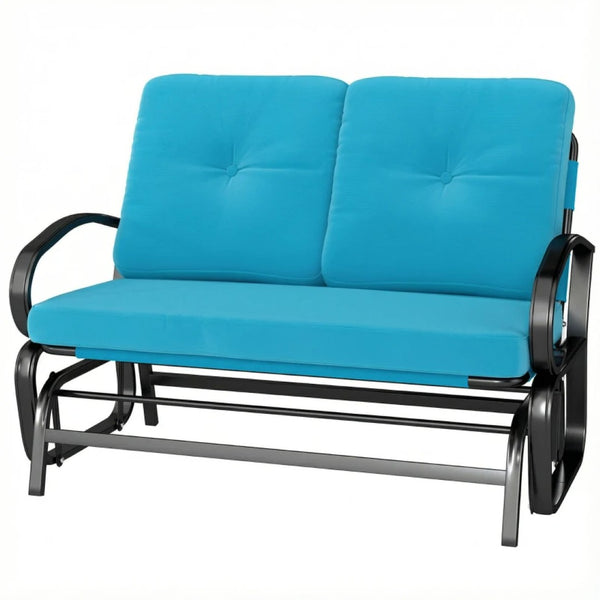 English Elm 2-person Outdoor Glider Bench with Steel Frame Mesh Seat and Tufted Cushions T3971P476397