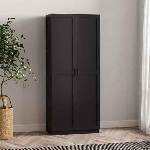 English Elm Cornelia Modern Storage Closet 2.0 — Slim Black MDF Cabinet, 4 Adjustable Shelves, Soft-Close Doors B365P398548