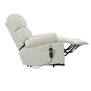 English Elm Oversized Power Lift Recliner Chair with Remote Control, Spacious Fabric Seat and Side Pocket for Comfort and Support Light Gray W1028P261273