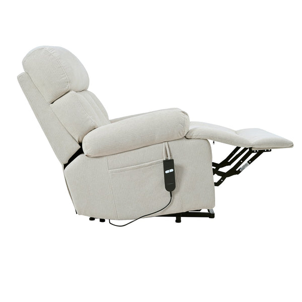 English Elm Oversized Power Lift Recliner Chair with Remote Control, Spacious Fabric Seat and Side Pocket for Comfort and Support Light Gray W1028P261273