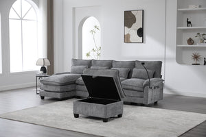 English Elm United U-Shaped Sectional Sofa 106" Cloud Couch - Comfy Chenille, Storage Ottoman, Usb Ports & Pillows W1568S00232-GIGA