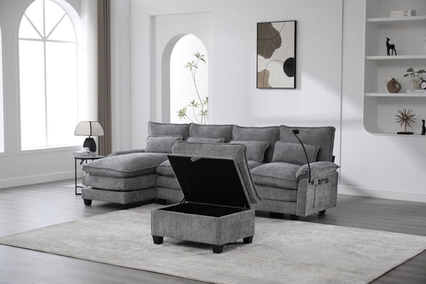 English Elm United U-Shaped Sectional Sofa 106" Cloud Couch - Comfy Chenille, Storage Ottoman, Usb Ports & Pillows W1568S00232-GIGA