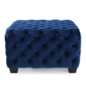 English Elm Christopher Knight Home® - OTTOMAN Velvet Button-Tufted Diamond Stitch Accent Pouf — Modern Glam Upholstered Seat, 29"W Navy Blue 58948.00NBL