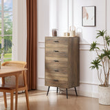 English Elm 5-Drawer Chest - Spacious and Stylish Chest Of Drawers, Dresser For Bedroom, Closet, Hallway, 23.6"W X 15.7"D X 48"H, Rustic Walnut