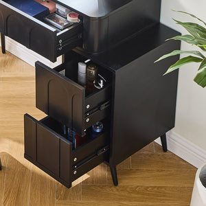 English Elm Modern Makeup Vanity Desk with Slide-Out Cabinet, LED Mirror, 4 Soft-Close Drawers & Cushioned Stool Black N844P257529B