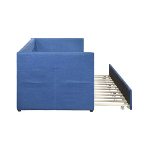 English Elm Modern Upholstered Daybed with Pull Out Trundle Nailhead Trim and Side Storage Pockets Blue B011P419493