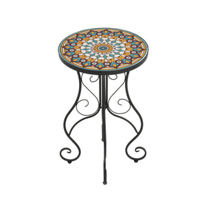 English Elm Christopher Knight Home® - Round Ceramic Outdoor Side Table with Colorful Floral Tile Top, Matte Black Iron Frame, Weatherproof N768P214935B