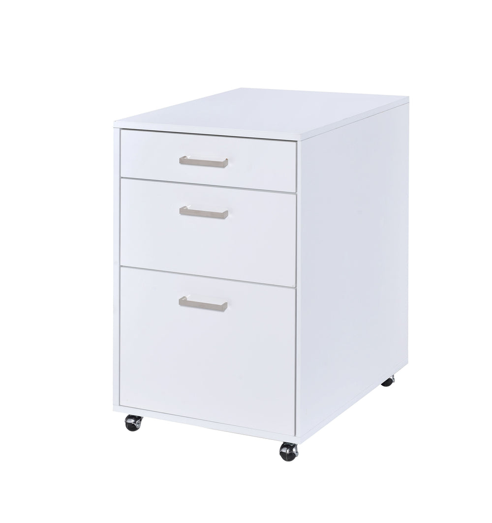 English Elm Coleen White High-Gloss 3-Drawer File Cabinet with Chrome Accents, Casters & Spacious Bottom Drawer B2726P277142