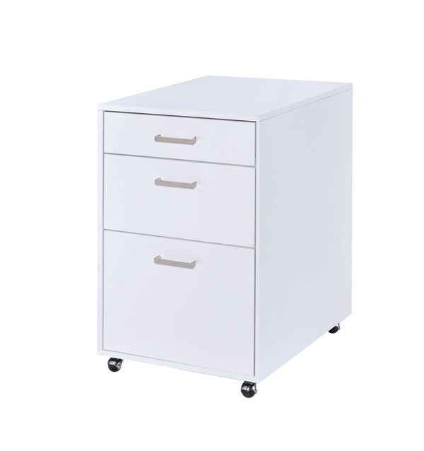 English Elm Coleen White High-Gloss 3-Drawer File Cabinet with Chrome Accents, Casters & Spacious Bottom Drawer B2726P277142