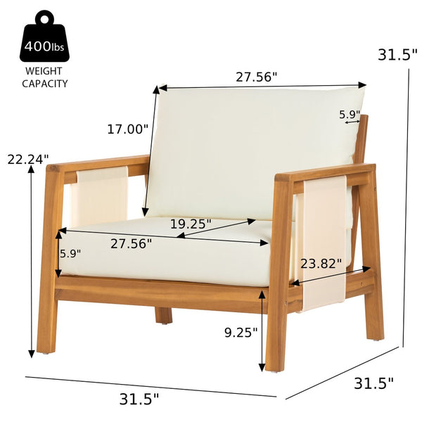 English Elm Outdoor Acacia Wood Club Chair Uv Resistant Textilene Weave Lounge Seat for Patio Deck Brown,Teak+ Beige N768P368823T_2