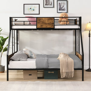 English Elm Twin Over Full Metal Bunk Bed with Trundle, Space-Saving Platform, Built-In Storage & Guardrail Black+Brown 80.51 L x 13.98 W x 7.16 H W2297P217826