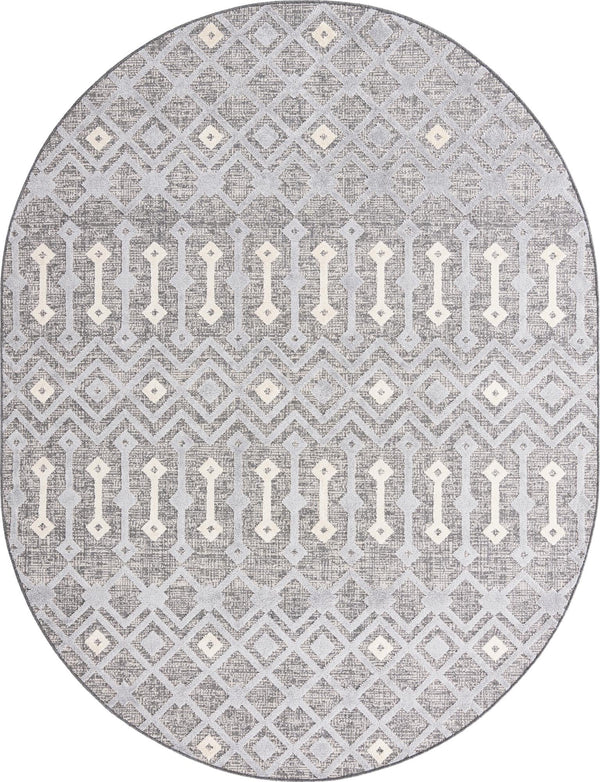 Unique Loom Arlo Lenny Machine Made Tribal Rug Gray, Ivory/Black 7' 10" x 10' 0"