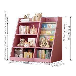 English Elm Pink Montessori Wooden Toy Storage Cabinet with 4-Tier Sling Book Pockets Sturdy Kids Bookshelf W2876P233538