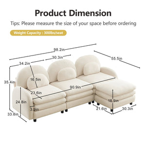 English Elm Teddy Fleece Modular Cloud Sofa Plush Curved Sectional with Ottoman for Living Room Beige White W5656S00082